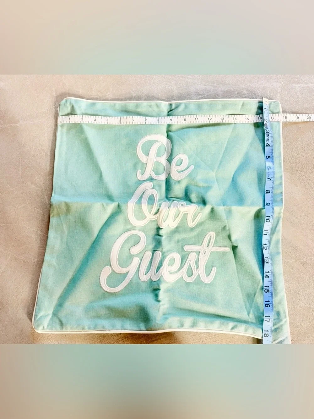 Be Our Guest Pillow Cover 18” Blue Aqua Guest Room Decor + Free Sleep Shades